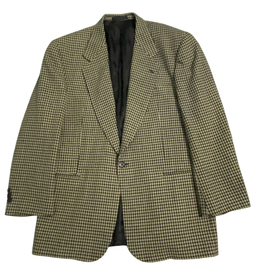 Jhane Barnes Mens 40R Blazer 100% Pure Wool Houndstooth Sport Coat Tan Black 40R